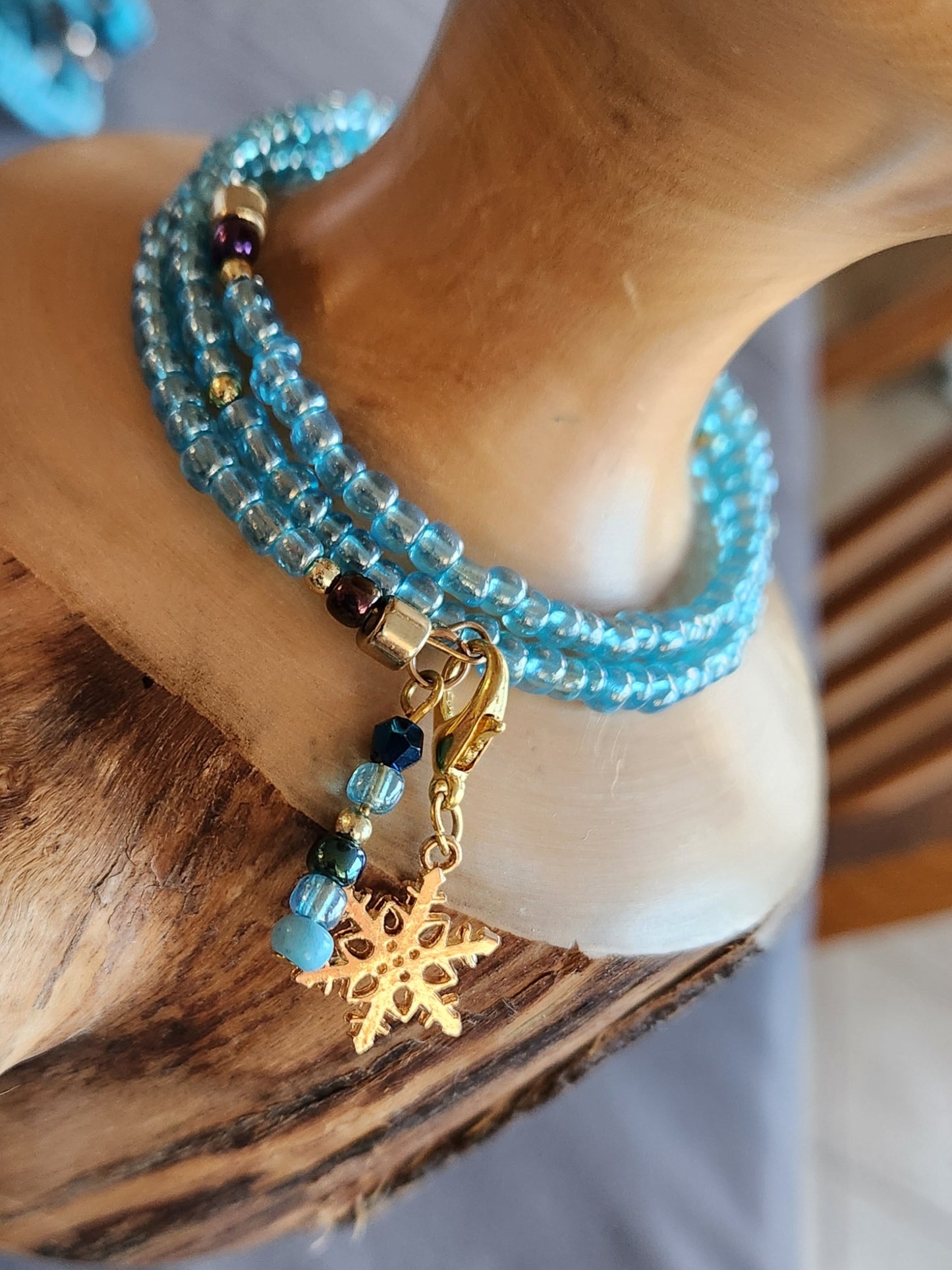 Bangle bracelet. Memory wire, beaded. Add-on charms available.