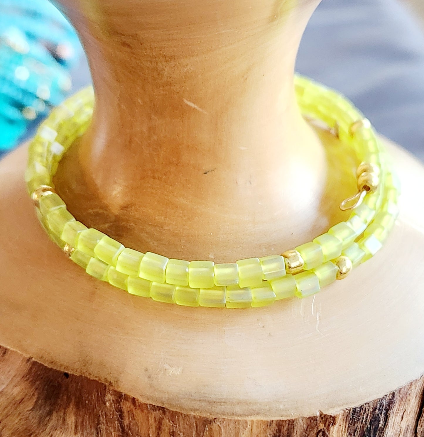 Bangle bracelet. Memory wire, beaded. Add-on charms available.