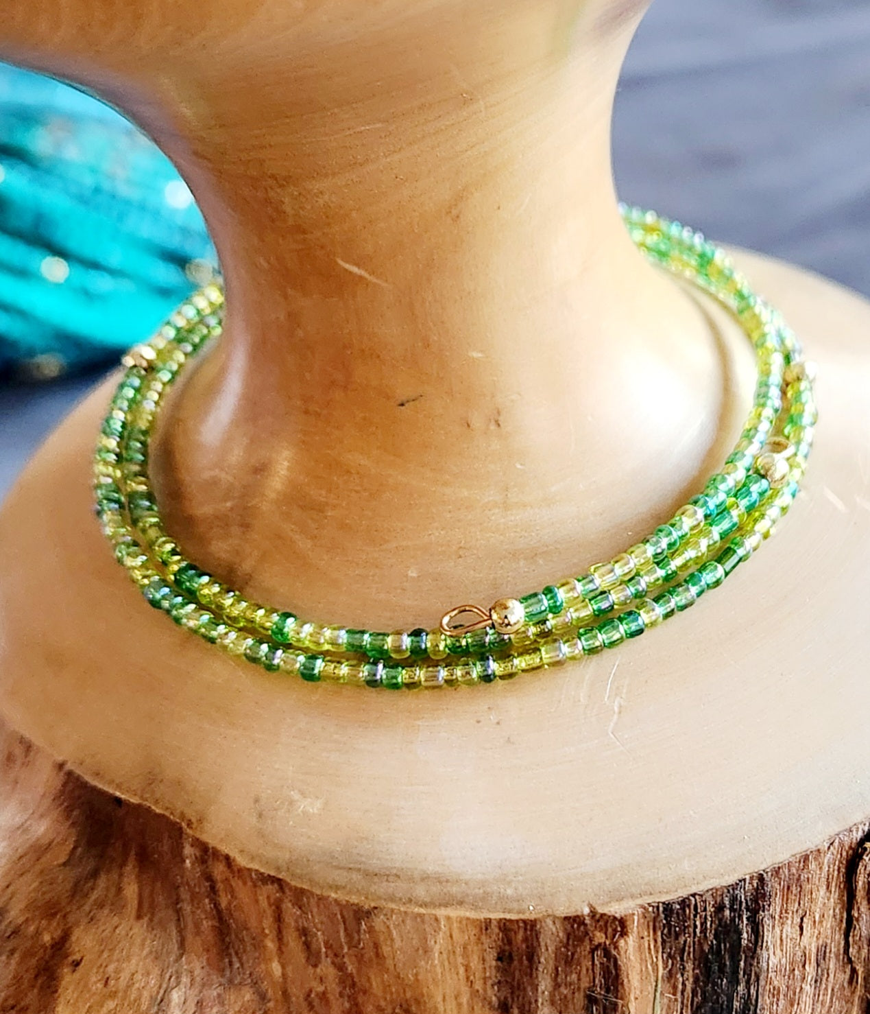 Bangle bracelet. Memory wire, beaded. Add-on charms available.