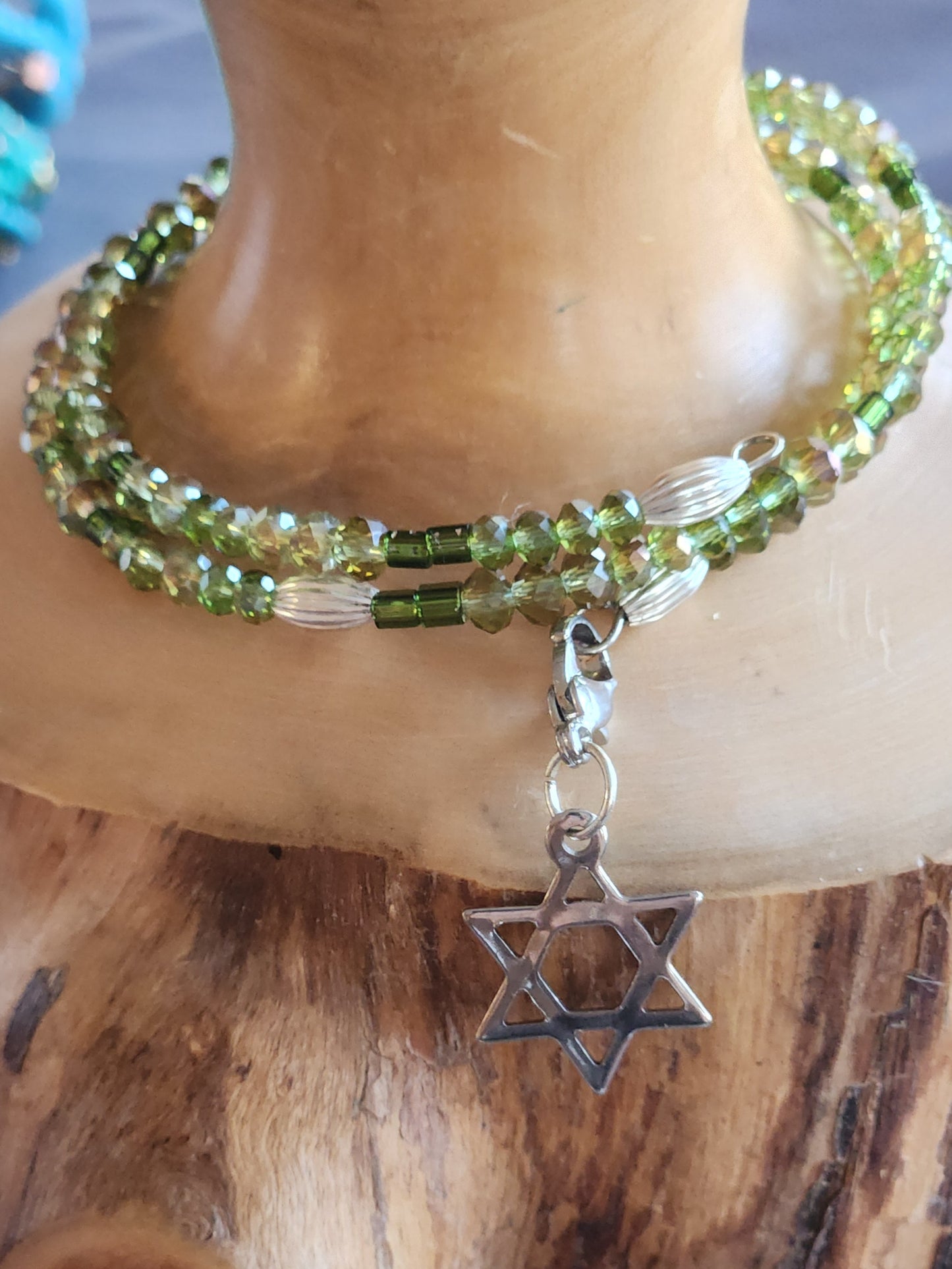 Bangle bracelet. Memory wire, beaded. Add-on charms available.