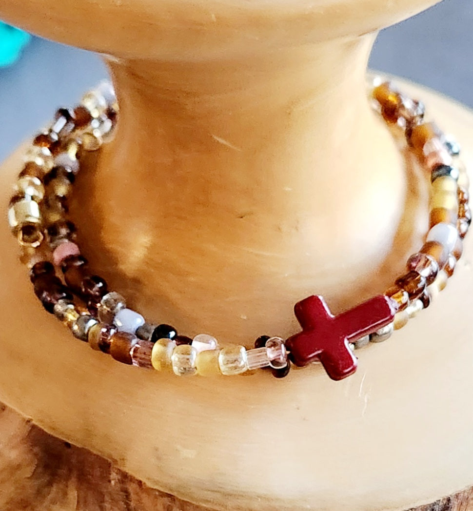Bangle bracelet. Memory wire, beaded. Add-on charms available.