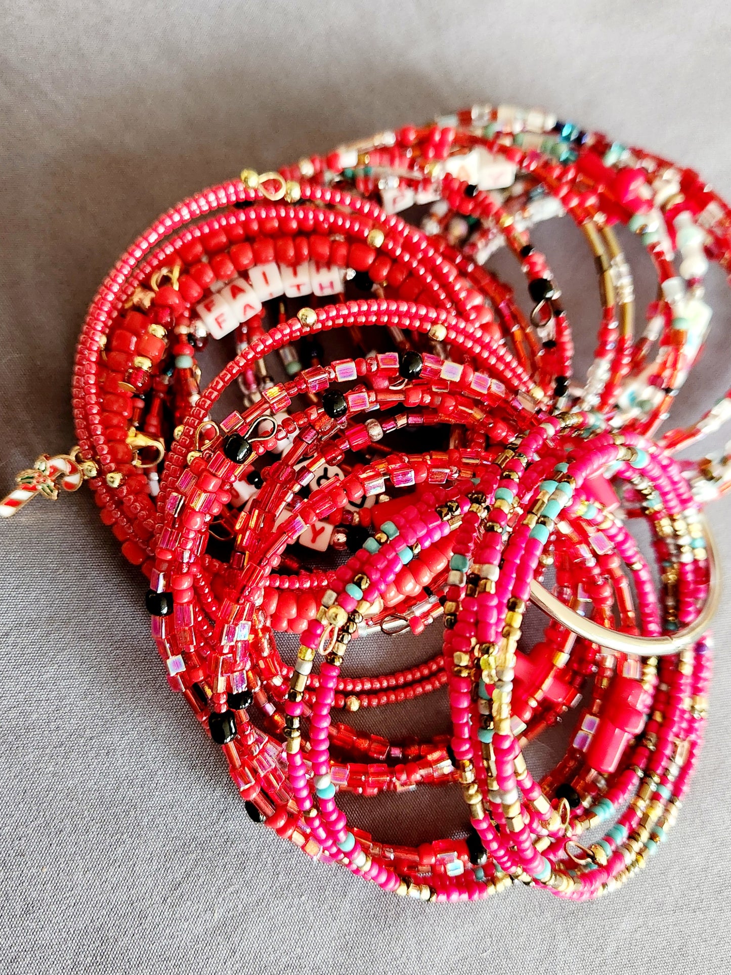 Bangle bracelet. Memory wire, beaded. Add-on charms available.